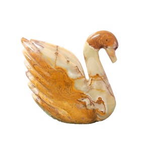 Multi Green Onyx Hand Carved Marble Swan H:6" (H:15cm) Multi Green Onyx Hand Carved Marble Swan H:6" (H:15cm)